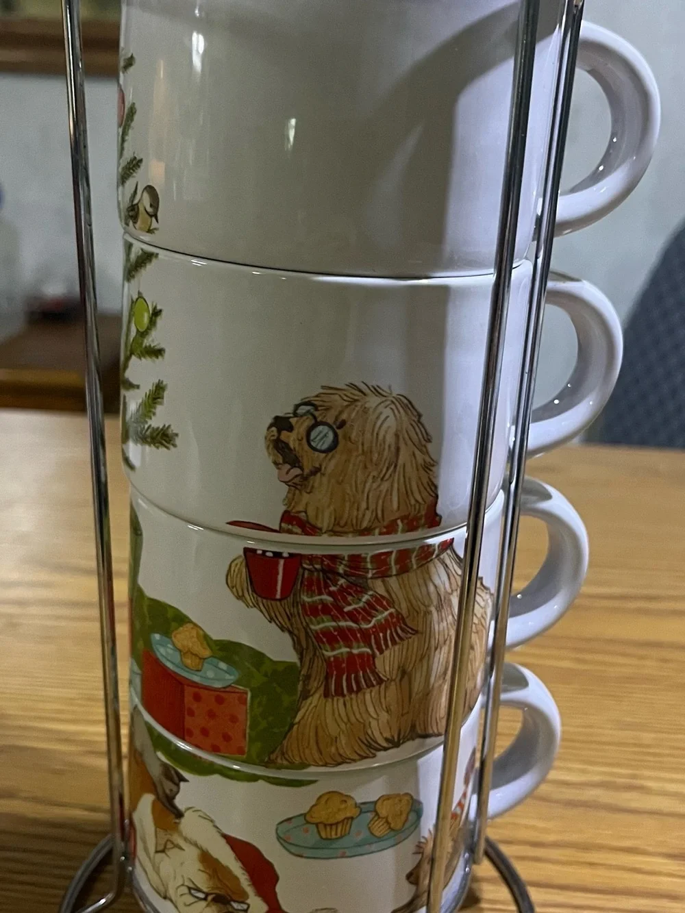 Pier 1 Imports Stackable White Christmas Morning Pups Stoneware Mug Set